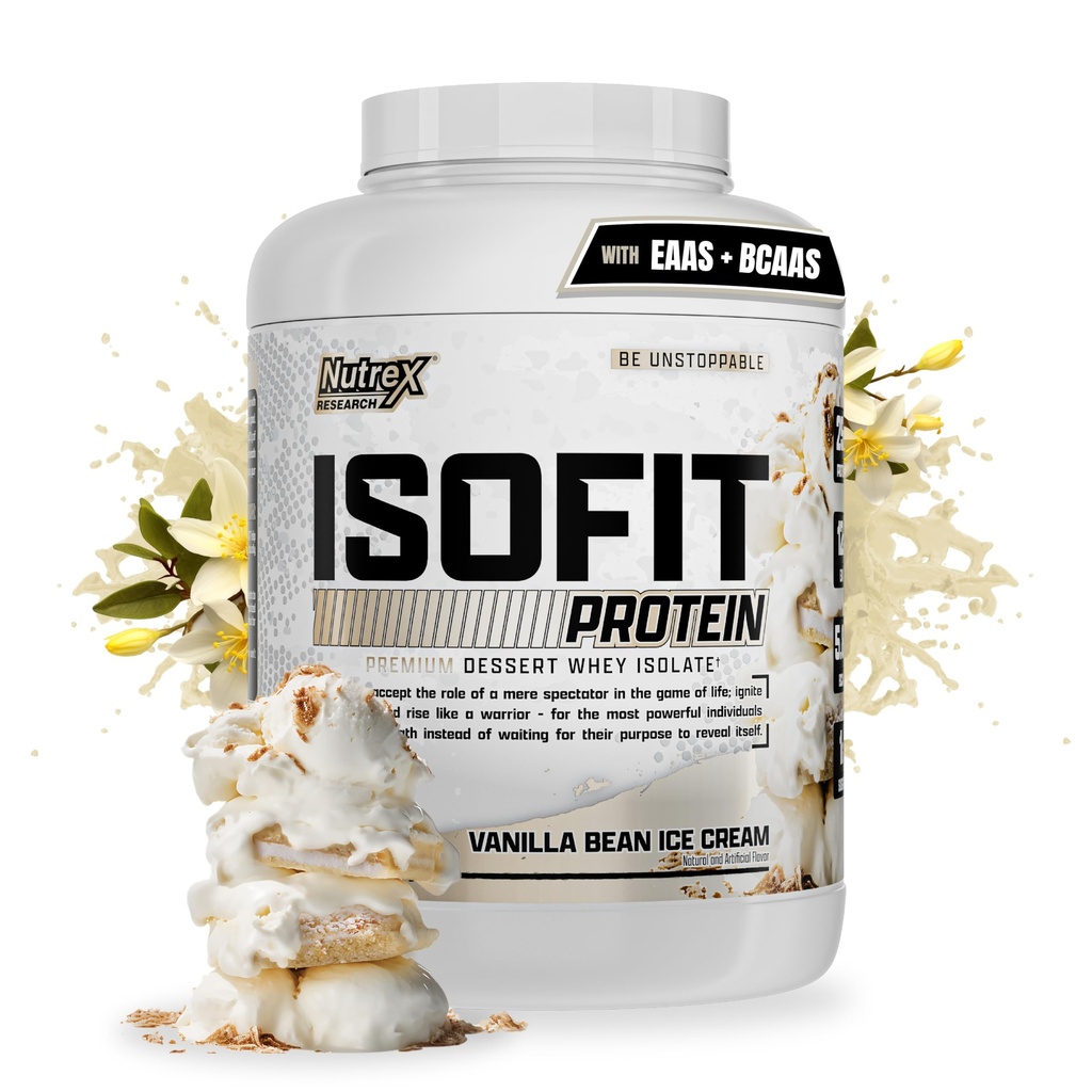 IsoFit polvere di proteine del siero di latte istantaneo 100% isolato di proteine del siero di latte (70 porzioni, crema di ghiaccio del fagiolo di Vanilla)