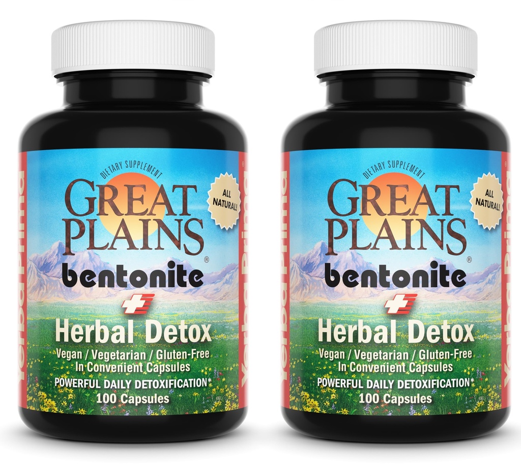 Yerba Prima Great Plains Bentonite Clay Caps Plus Herbal Detox (Pack of 2) - Grado Alimentare - Capsule per il fegato e il colon Cleanse