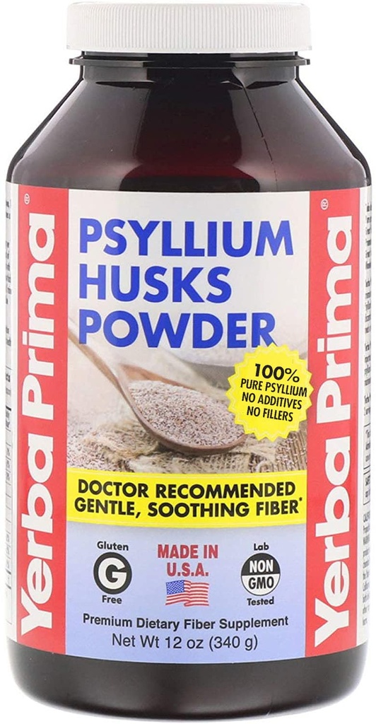 Yerba Prima Psyllium Husks polvere di fibra, 12 oncia - Natural Fiber Supplement - Colon Cleanse - Gut Health - Vegan, Non OGM, Gluten Free
