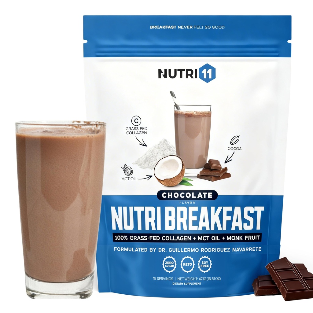 Nutri11 NutriBreakfast by Nutrillermo/Keto Protein Collagen Powder with MCT Oil/MCT Oil Powder/Keto Collagen Peptides with Grass-Fed Bovine Collagen Type I & III (15.9, Chocolate)