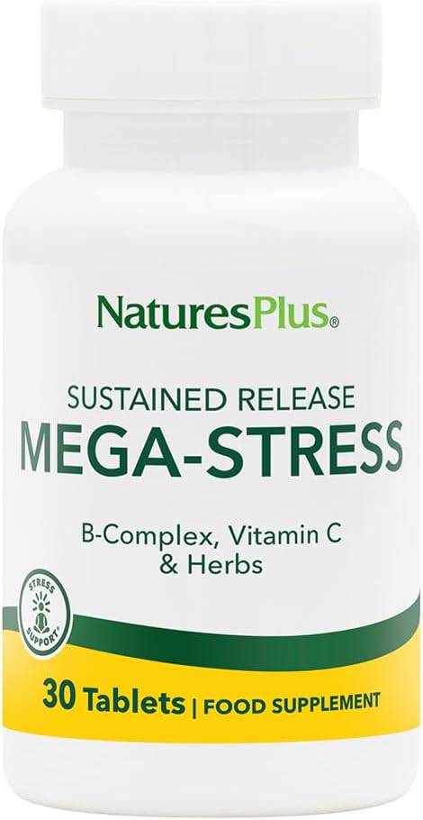 Natures Plus Mega Complex, rilascio prolungato - 30 compresse vegetariane - B Complex, supplemento di vitamina C, camomilla & erbe - senza glutine - 30 porzioni