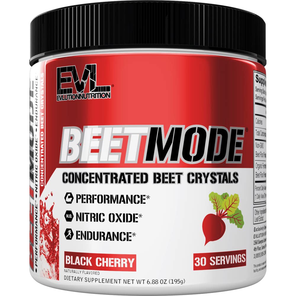 Evlution Nutrition BeetMode - Polvere di radice di barbabietola - Booster di ossido nitrico - Flavor nero di ciliegia - Supplemento pre o post-allenamento per l'energia e le prestazioni migliorate - Vegan & Gluten Free - 30 Serve