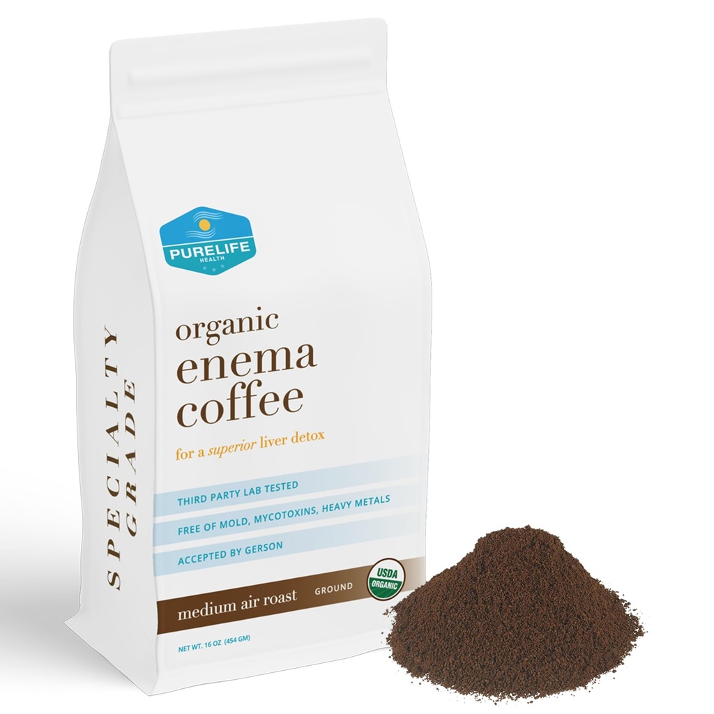 PureLife Enema Coffee- 1 Lb - Organic Gerson Specific - Ground - Mold & Fungus Free - Air Roasted Medium / Shipped Fresh-American Owned and Operated Dal 2012