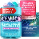 Bundle MAREE - Vitamina B1 Gummie Thiamine, Maschera Labbra, Gel Sotto Occhio - A, E, D, C Vitamine - Collagene & Acido Ialuronico - Complesso per Pelle, Unghie, Capelli - Maschera per Labbra Asciugate - Gel per Occhi Polverosi
