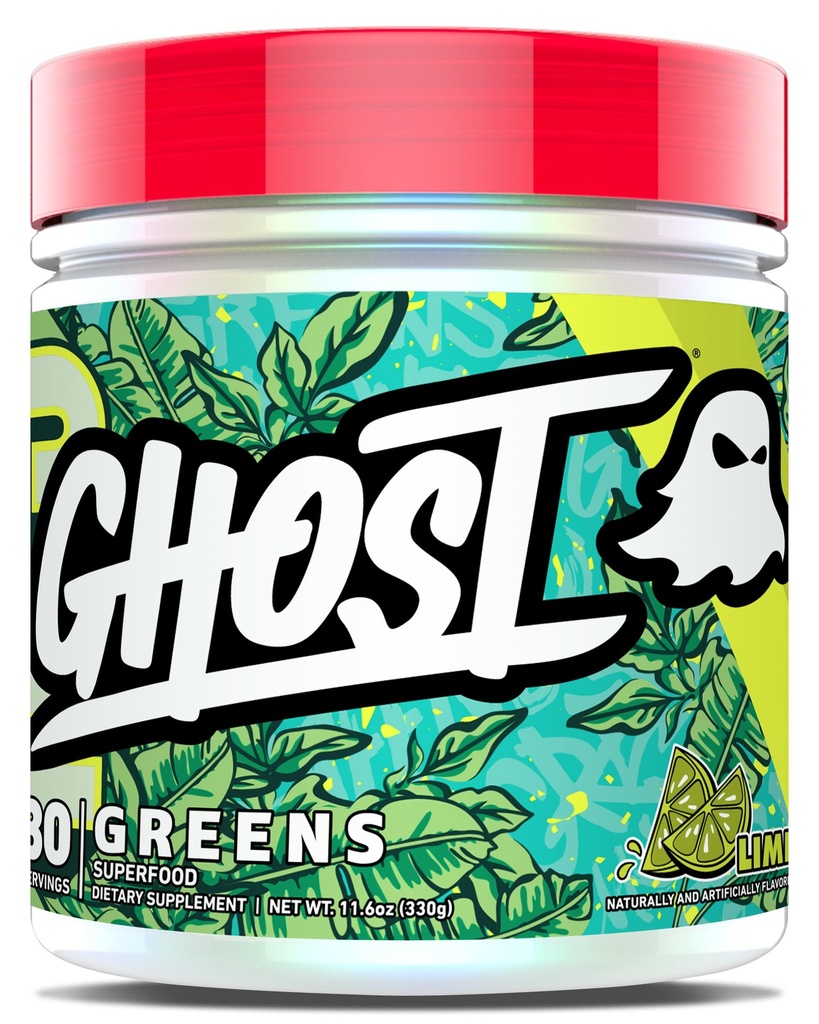 GHOST Greens Powder, Lime - 30 Serve - 19 Superfood Greens & Reds Powder, Frutta, Verdura, Spirulina, & Chlorella, Prebiotics, 10 miliardi di CFU Probiotici & Digestive Enzymes - Senza glutine