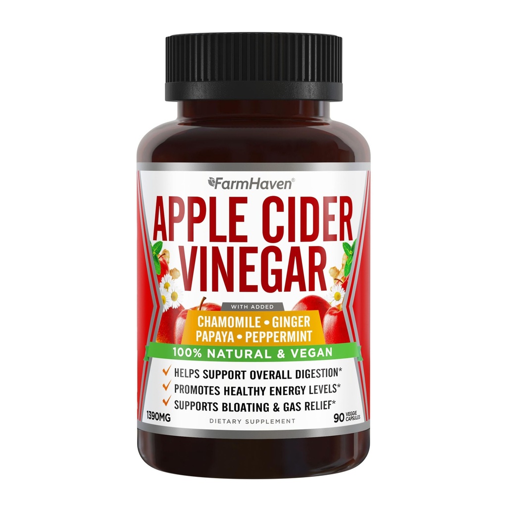 Capsule di Aceto di Sidro di Mele con Ginger, Papaya & Chamomile | 1390mg | Migliora la digestione, l'energia, l'immunità | Soothes Gas & Bloating Issues | Like With Mother | Non-GMO & 100% Natural | 90 Capsule