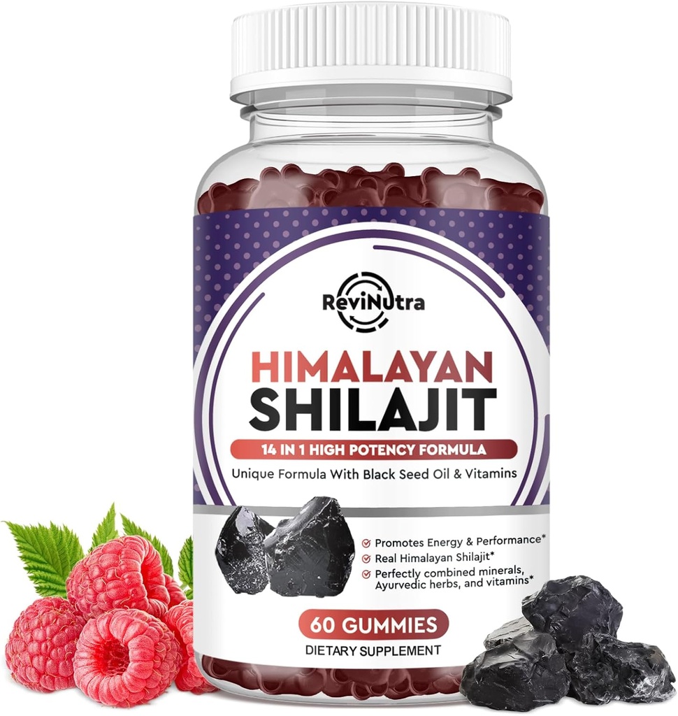 Shilajit Gummies - Himalayan Organic Shilajit Supplemento 14-in-1 Complesso con Black Seed Oil & Ayurvedic Herb Blend, Acido Fulvic per gli uomini e le donne - per l'energia, il supporto cognitivo e immunità