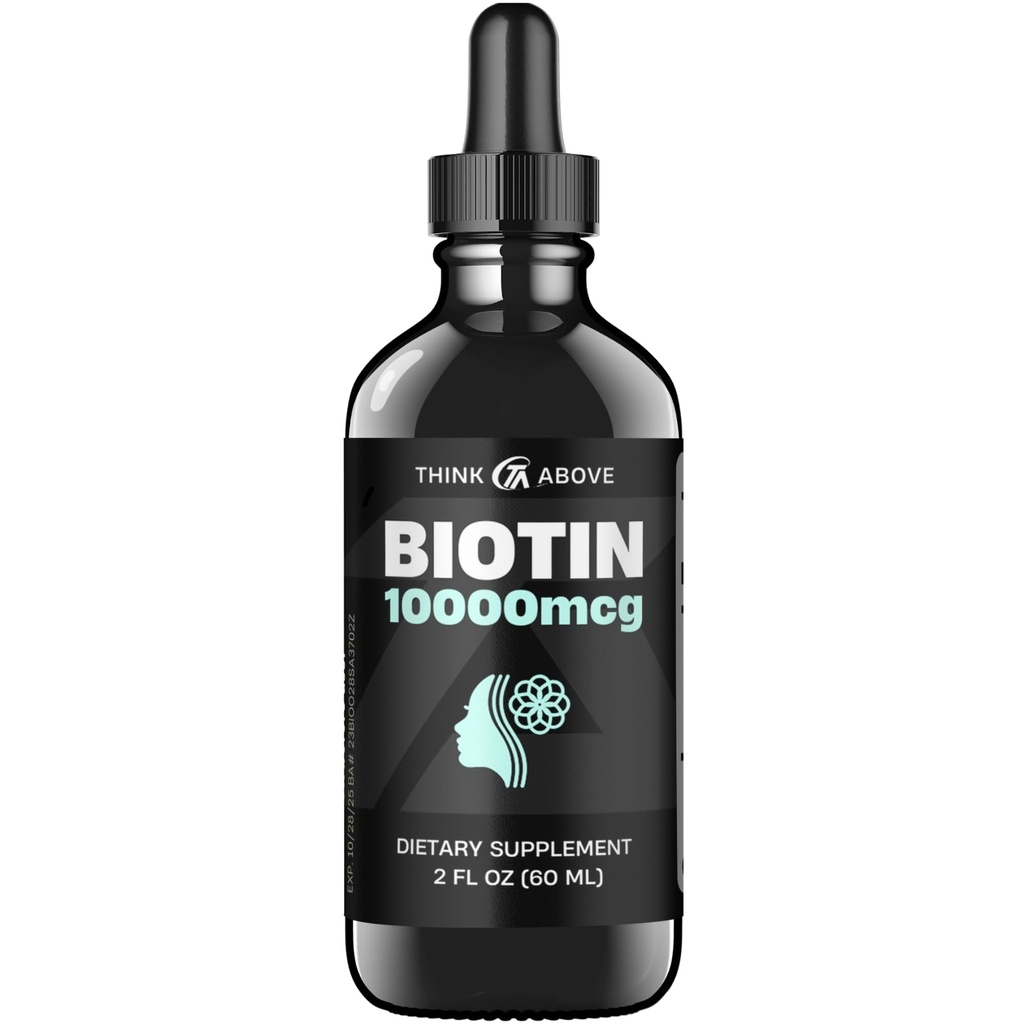 Liquid Biotin 10.000 mcg con vitamina C – Capelli ad alta potenza, Skin & Nail Support – Gocce di biotina ad assorbimento rapido – Alimentazione di 60 giorni – 2 oz