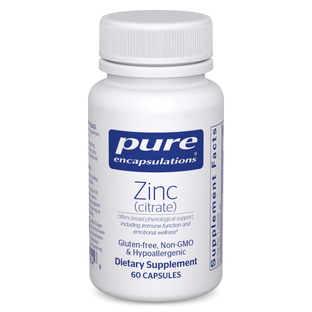 Pure Encapsulations Zinc (Citrate) - per Immune System, Tissue Development & Metabolism* - Supplemento minerale con enzimi - Zinco altamente assorbibile - Vegan & Non-GMO - 60 capsule