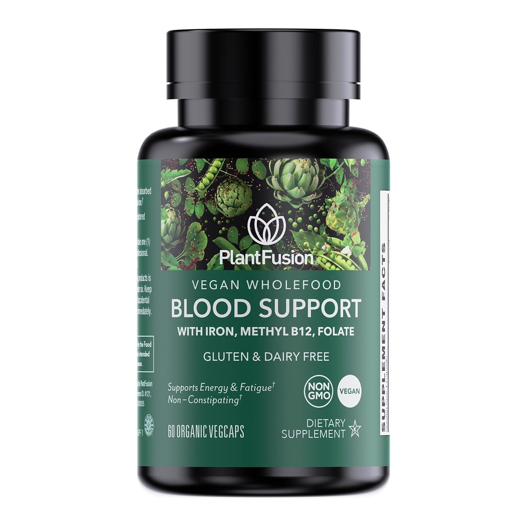 PlantFusion Vegan Iron Supplemento per le donne e gli uomini - Gentle Plant-Based Iron con vitamina C, Methyl B12, Folate - Non-Constipating, Pillole di ferro per l'energia, Anemia e supporto del sangue, 60 capsule