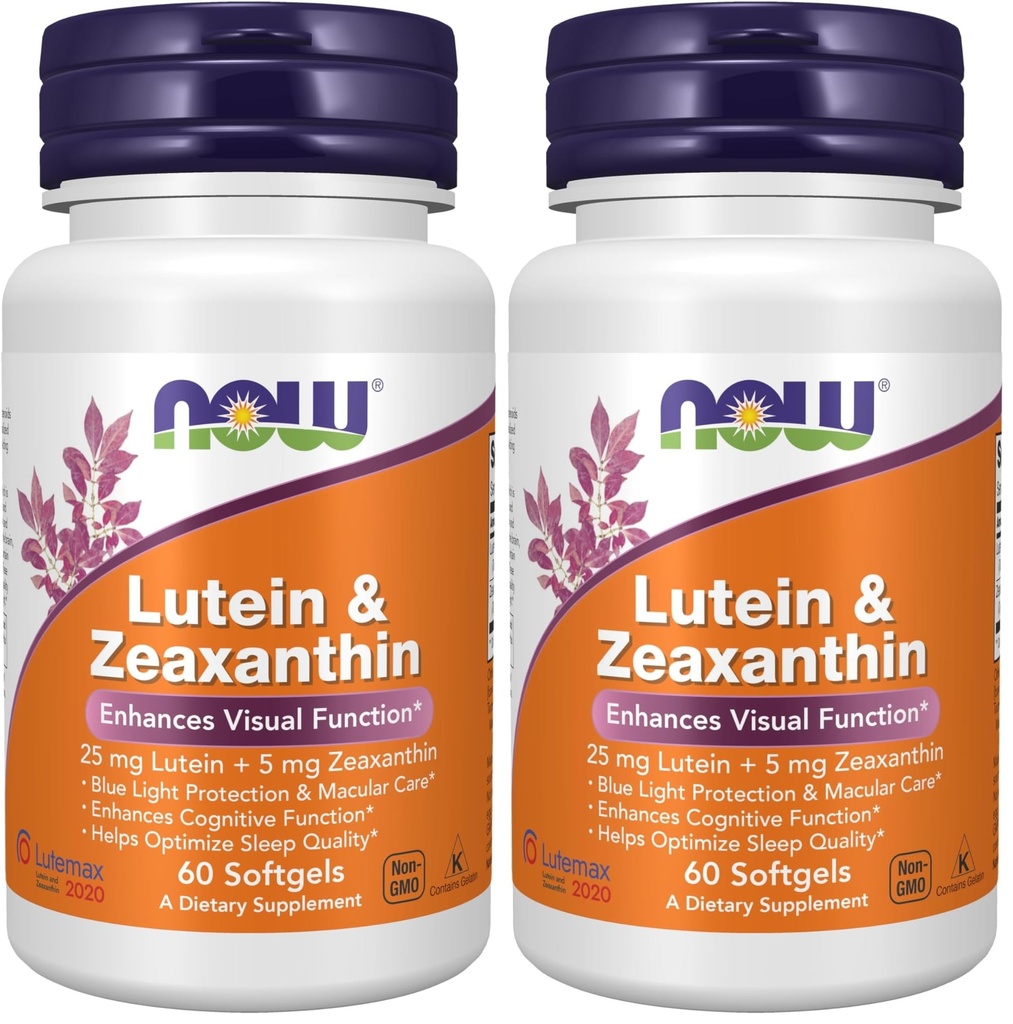 NOW Integratori, Lutein & Zeaxanthin con 25 mg di Lutein e 5 mg Zeaxanthin, 60 Softgels (Pack of 2)