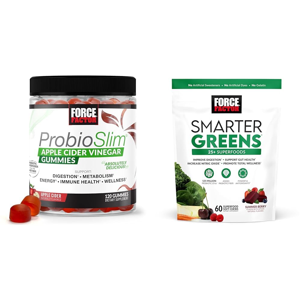 Fattore di Forza ProbioSlim Aceto di Mela Gummies con Organic, LactoSpore & Smarter Greens Superfood Chews, Verdi e Superfoods con Probiotici, Antiossidante