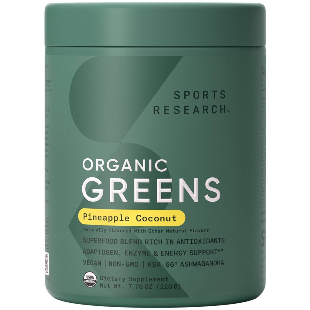 Sport Research® Organic Ananas Coconut Greens - Salute Digestiva, Energy & Mood Support* - Polvere Organica Certificata - 20 Serve