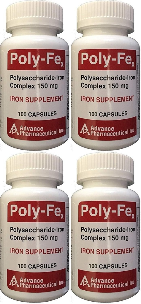 Polysaccharide Iron Complex 150 mg Capsule Ferro Supplemento 100 Capsule per Bottiglia Confezione da 4 Totale 400 Capsule