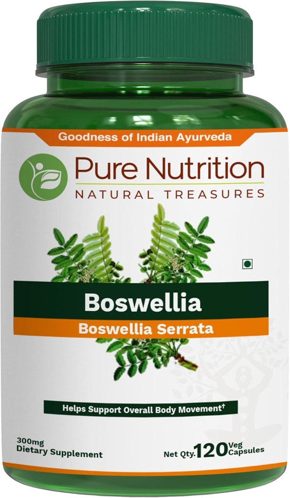 Pure Nutrition Boswellia Serrata 15:1 Extract 600mg | 120 Cap | Min 65% Acidi Boswellici | Ogni offerta di servizio 600mg 15:1 Estratto Equivalente a 9000mg Polvere cruda di Boswellia | Non OGM