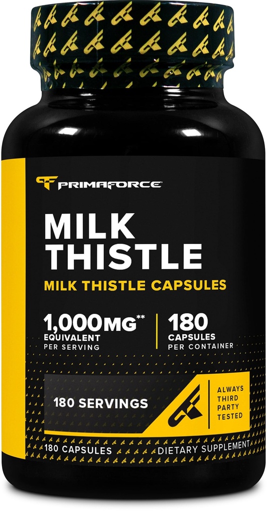 Primaforce latte Thistle 180 capsule 1000mg Equivalent - Gluten Free, Non OGM Integratore alimentare, da 250mg di 4:1 Estratto