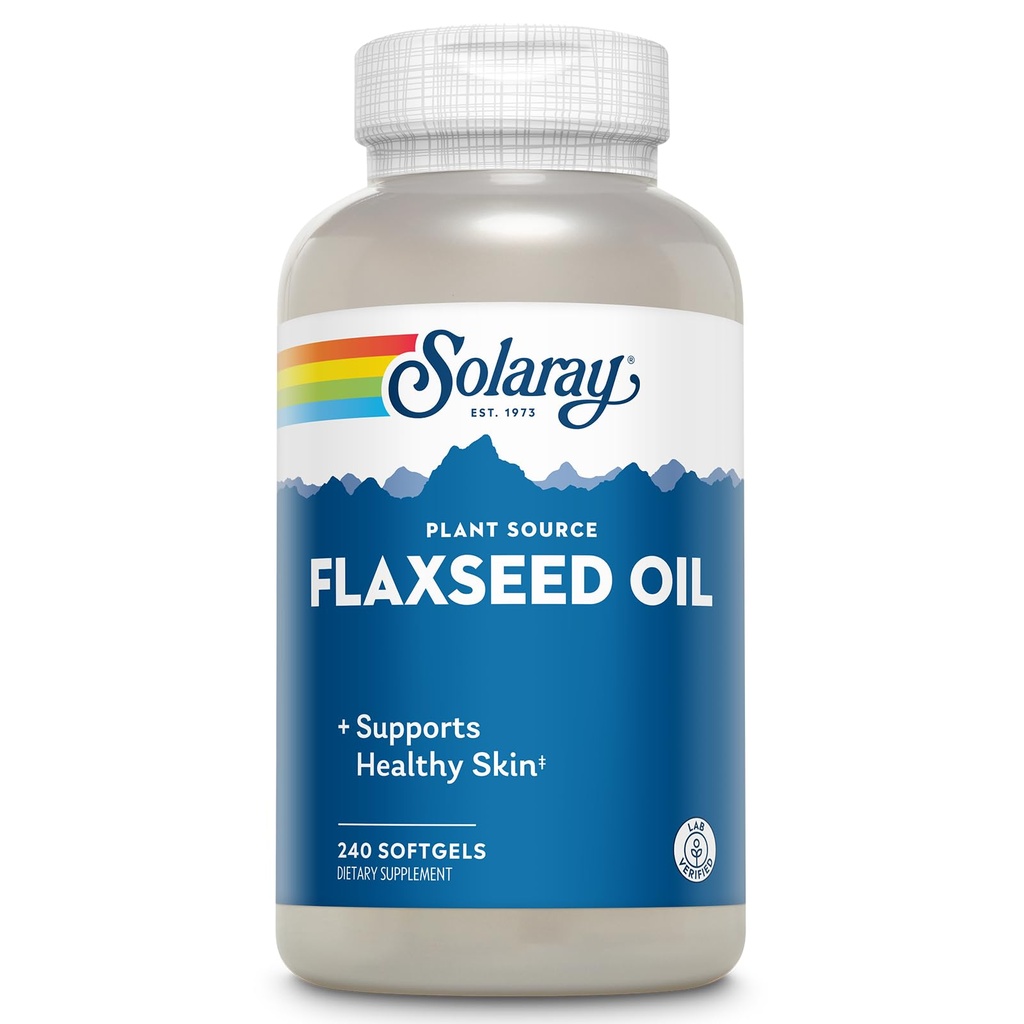 SOLARAY Flaxseed Oil 3000 mg con Omega 3 6 9, Flax Seed Softgels per la salute della pelle, Triple Omega Supplement, Non OGM, Gluten Free, Lab Verified - 60-Day Guarantee - 80 Servings, 240 Softgels