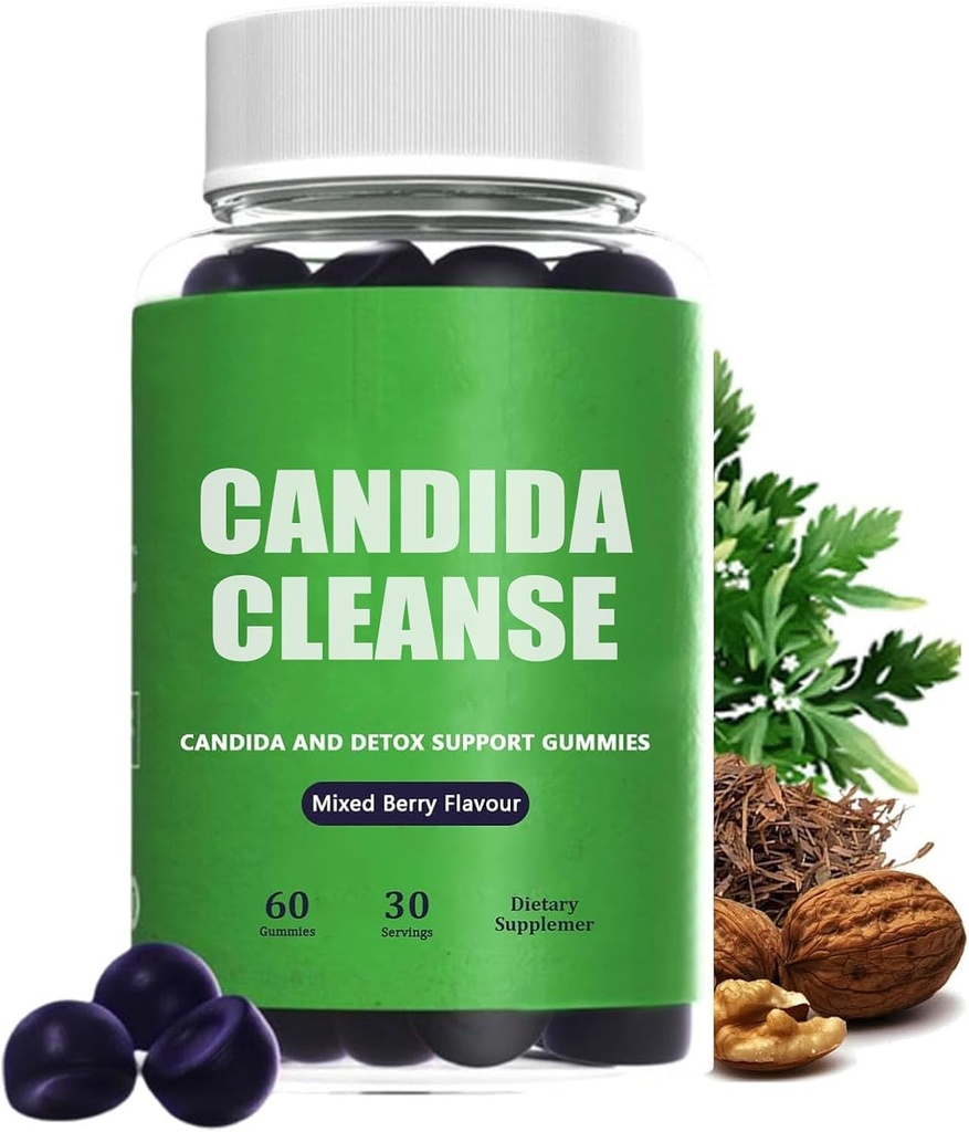 Candida Cleanse, Candida e Detox Support Gummies, 10-in-1 Advanced Formula con Noce Nera, PAU D'Arco & Wormwood, Non OGM 60 Gummies