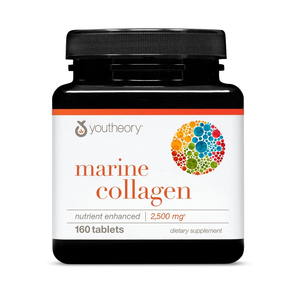 Youtheory Marine Collagen - 2.500 mg - Supporta Joint, Nail, Hair, Skin, Bone & Muscle Health* - con Aminoacidi, Minerali & Vitamine C, A, E, B6 & B12-160 compresse (32-Day Supply)