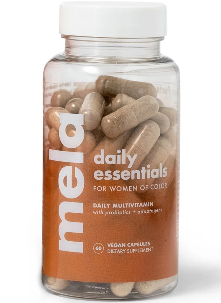 Mela Daily Essentials Multivitamin per le donne melanate - Alta vitamina D3 e B12, Probiotici, Lion's Mane, Ceylon Cinnamon - Vegan, Gluten Free, Non-GMO, 30 giorni di alimentazione (60 capsule)