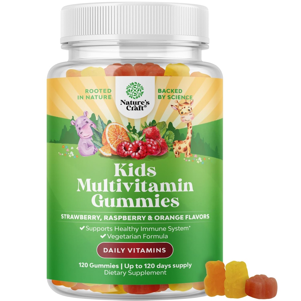 Natura Artigianato Pianta Bambini Multivitaminici Gummies - Multivitamina per Bambini Supporto Immunità Gummies con Vitamine A C D3 E B e Zinc Gelatin e Vitamine Non OGM Gratuite Gummy Formula 120ct