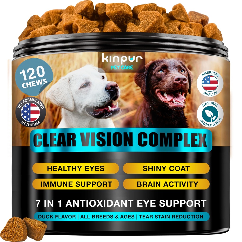 Vitamine per gli occhi per i cani - Supplemento per la visione del cane per le macchie di Tear, Cura dell'occhio del cane, Supporto immunitario - Vitamina С, Carrot, Olio di pesce, Lutein - 180 Soft Chews with Duck Flavor - per tutte le razze e le età