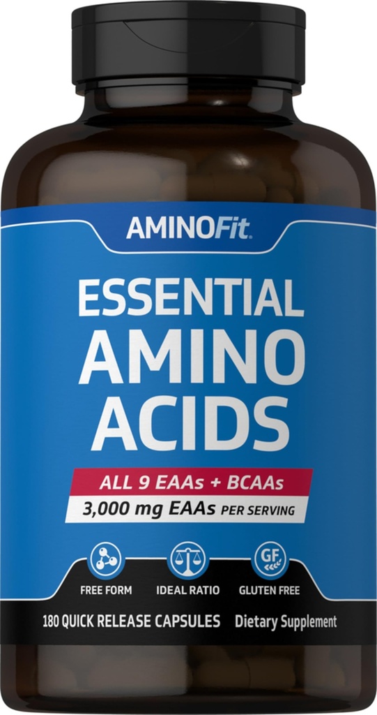 Piping Rock Essential Aminoacidi Supplemento | 3000mg | 180 capsule | miscela complessa per uomini e donne | EAA e BCAA | Non OGM, Gluten Free | by Fitness Labs