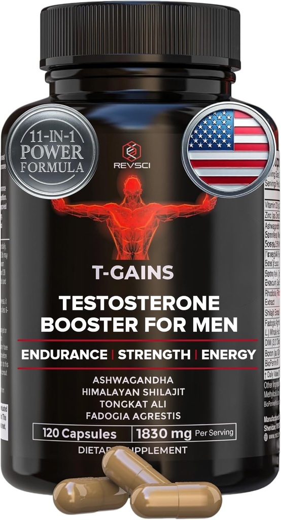 Booster anabolizzanti & Muscle Builder, T-GAINS Testosterone supplemento per gli uomini, TRT Test Booster & Estrogen Blocker, HGH integratori per gli uomini - Tongkat Ali Fadogia Agrestis per la crescita del muscolo, 120 caps
