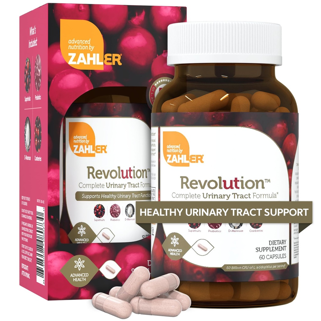 Zahler Revolution - Complete Womens Urinary Tract Health Formula con Probiotics - UTI Pills - 1200mg D-Mannose e Cranberry Supplement - Urinary Tract Infection Support for Women (60 capsule)