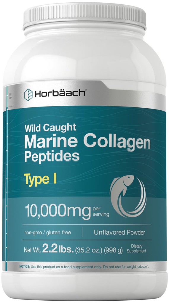 Horbäach Marine Collagen Powder 2.2 lbs | Peptidi di collagene idrolizzati | Non aromatizzati | Keto, Paleo, Non OGM, Gluten Free Supplement