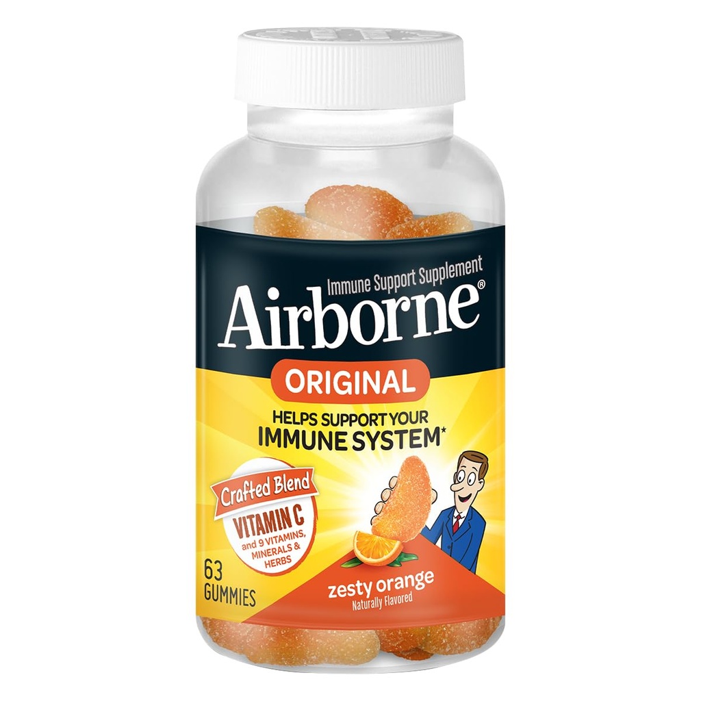 Vitamina C 750mg (per Serving) Gummie aromatizzate all'arancia Zesty (63 Conte in una bottiglia), Integratore di supporto immunitario senza glutine con vitamine A C E, Selenio, Echinacea & Ginger