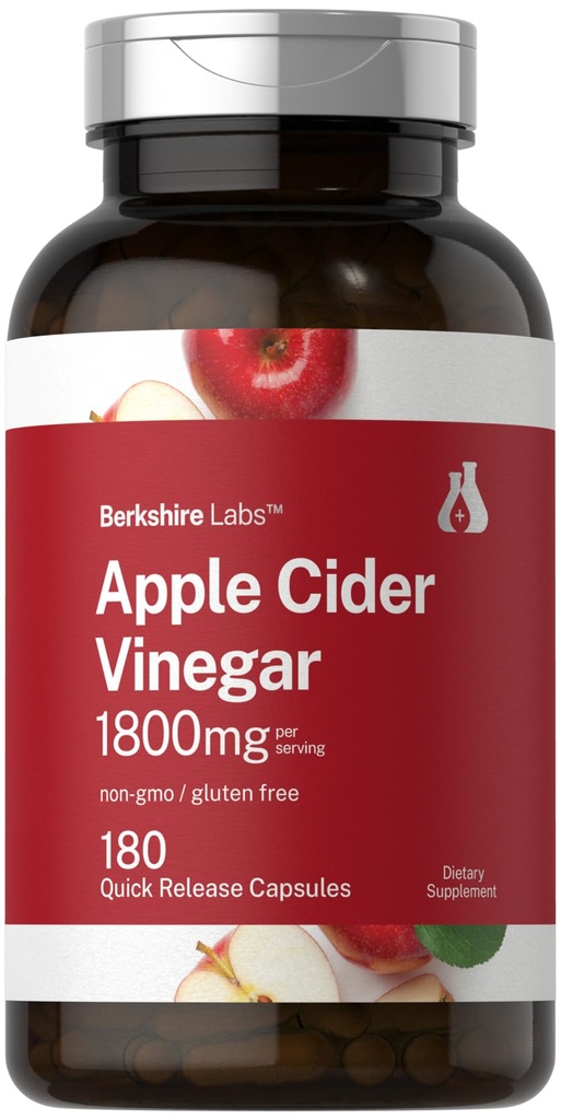Horbaach Apple Cider Vinegar Capsule | 1800mg | 180 Count | Non OGM, Gluten-Free Supplement | by Berkshire Labs
