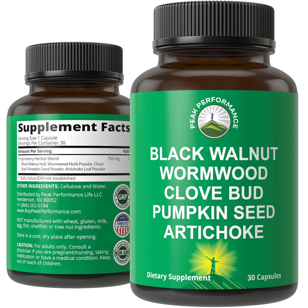 Wormwood Black Walnut Clove Cleanse for Humans. Eliminazione Detox + Intestinal Support Capsule Supplemento per Adulti e Bambini. Pillole con carciofo e zucca per benefici aggiuntivi