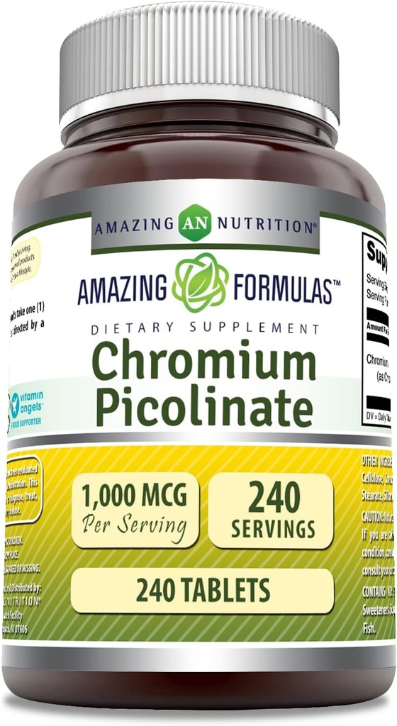Incredibile Formulas Chromium Picolinate 1000 Mcg | Compresse Supplemento | Non OGM | Gluten-Free | Made in USA (1 Pack | 240 Count)