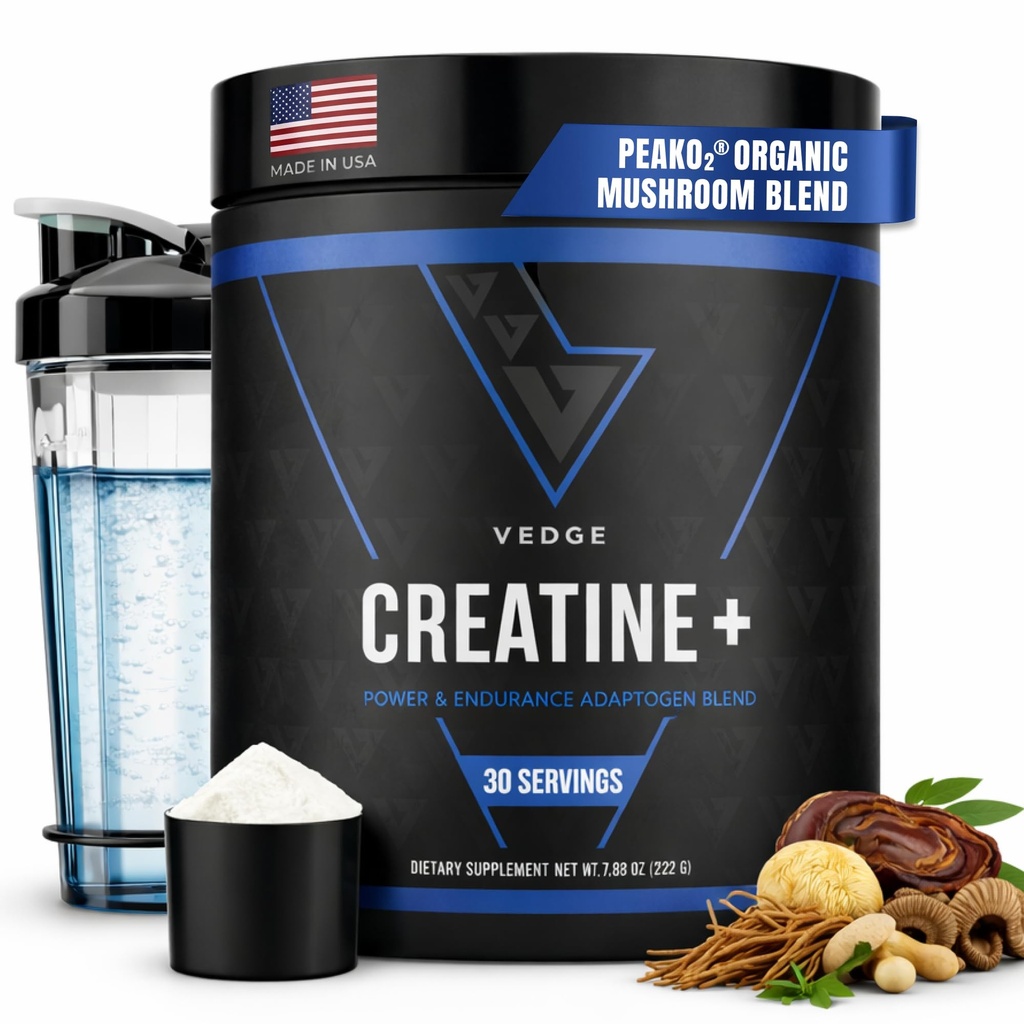 VEDGE Nutrition Creatina + | Polvere monoidrata di creatina vegetale vegana | Energia, Prestazioni e Funzione | Aiuti ergonomici per gli atleti | Non aromatizzati, 30 Serve