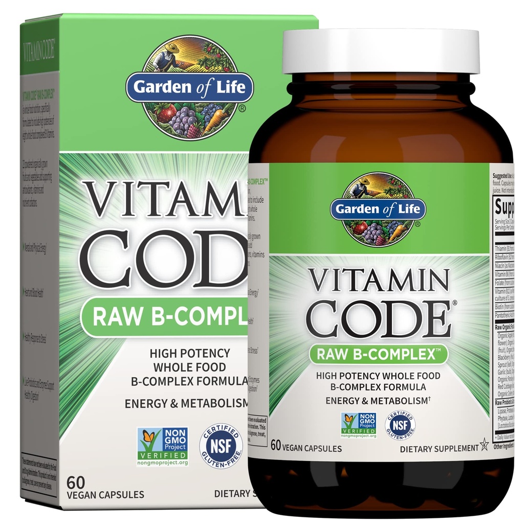 Giardino della vita Vitamina B Complex, 60 capsule vegane, vitamine ad alta potenza per l'energia e il metabolismo con B6, Folate & B12 come Methylcobalamin Plus Probiotics