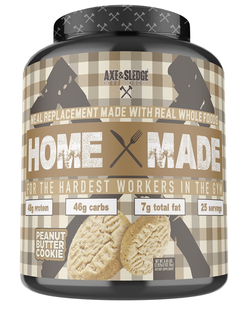 Axe & Sledge Supplements Home Made Whole-Foods-Based Meal Powder with Digestive Enzymes, Protein, Carboidrati e Grassi, 25 porzioni (Peanut Butter Cookie)