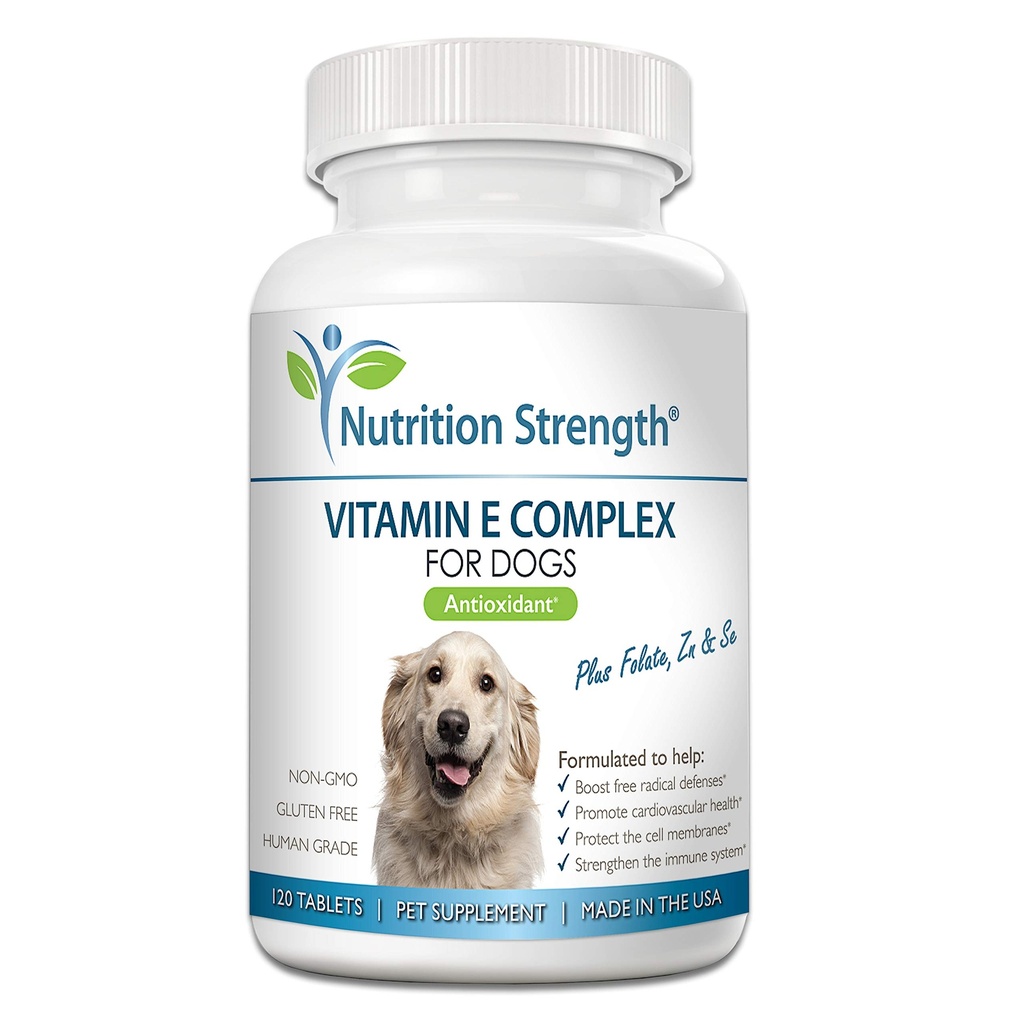Vitamina E per Cani, Promuovere la salute cardiovascolare, Supporta le membrane cellulari, Vitamina E Complesso per Boost Dog Immune System Plus Zinco, Selenio, Folate, Olio di Salmone, 120 compresse masticabili