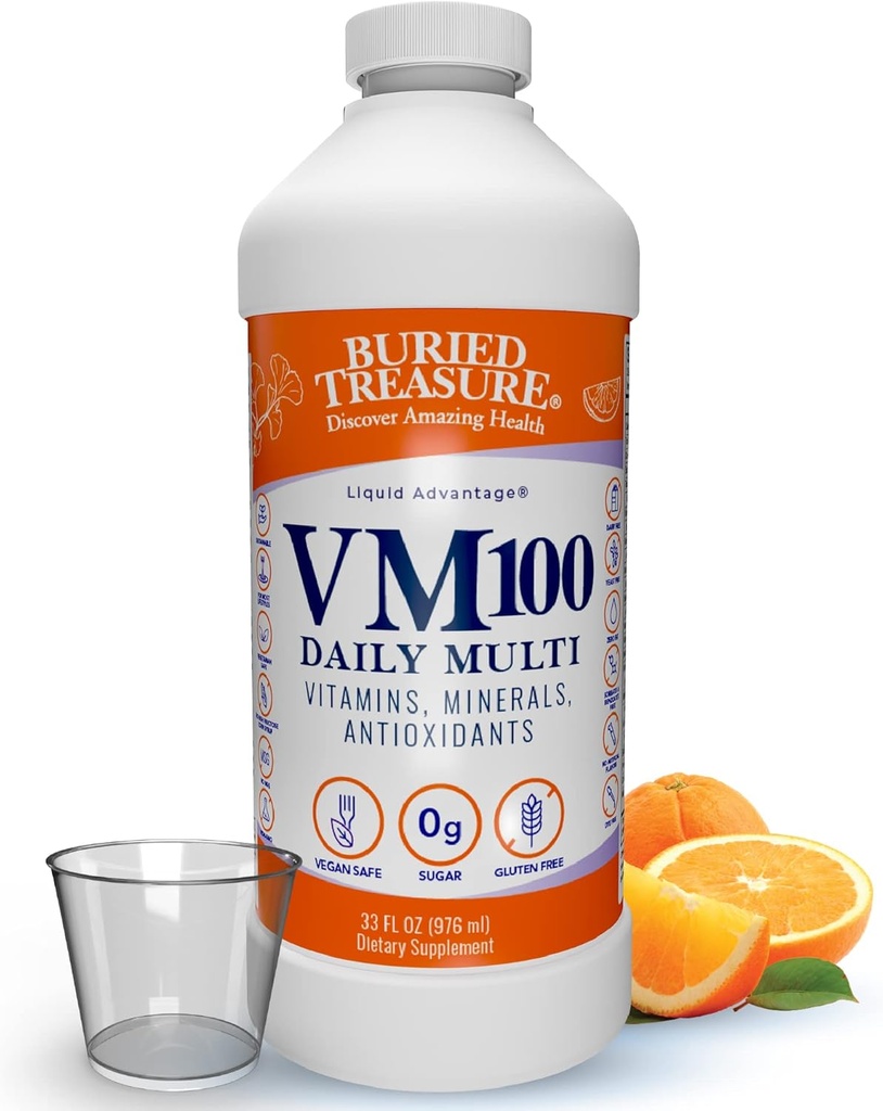 Buried Treasure VM100 Daily Multi - 32 Serve, Liquid Vitamins Minerals Supplemento con Dose Cup