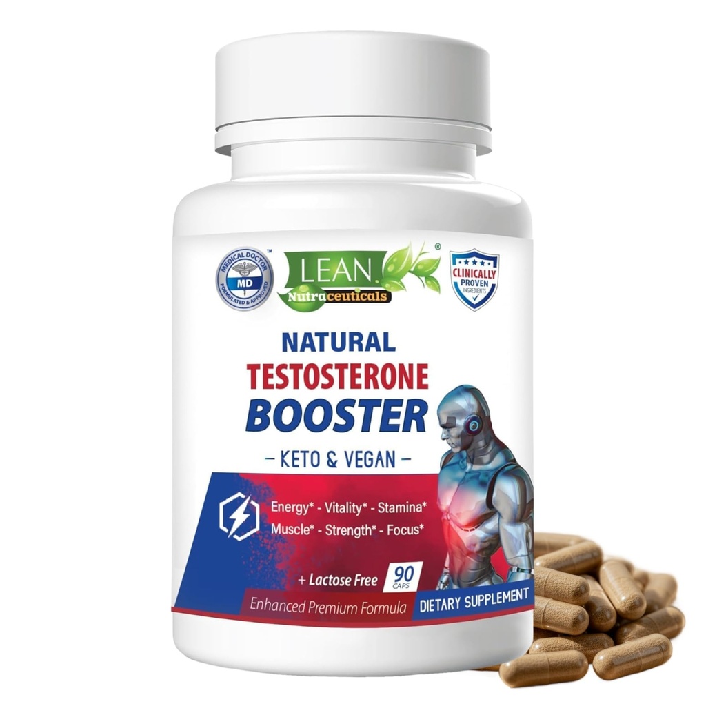 Booster di testosterone di Nutra LEAN per gli uomini – integratore naturale Vegan con Tongkat Ali, DHEA, radice di Maca, Tribulus, erba arrapata, zinco, Boron, acido D-aspartico – aumentare la resistenza, energia, muscolo – 90 caps