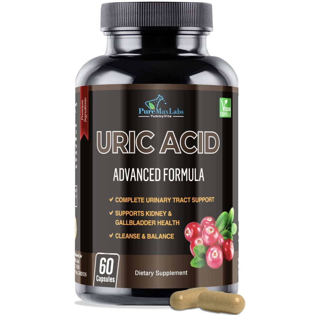 Formula avanzata di acido urico – rene, fegato, cistifellea, pulizia del tratto urinario con mirtillo, torta di Chanca, ciliegia di Tart, cardo di latte e bromelaina 60 capsule