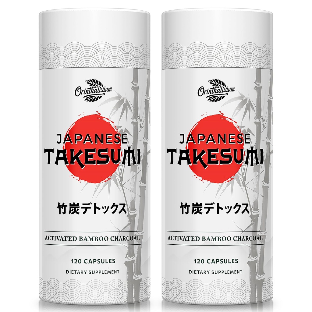 Takesumi Bamboo Charcoal 2000mg – Charcoal attivato da Bamboo per Max Absorption, Detox & Gut, 120 capsule vegane(2 bottiglia)