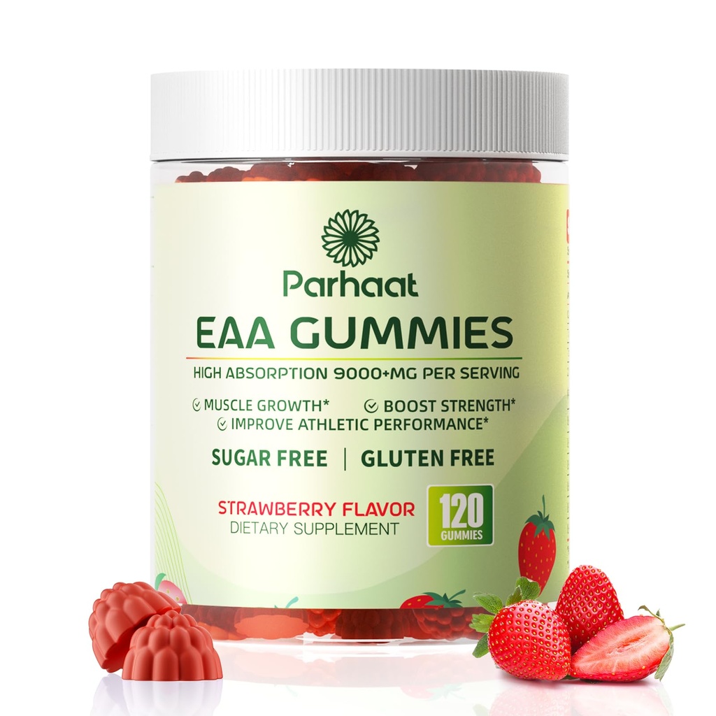EAA Gummies 120 Gummies (Strawberry), Aminoacidi essenziali - Tutti 9 Aminoacidi essenziali (EAA) e Tutti Aminoacidi a catena ramificata (BCAA), Non OGM, Gluten Free, Per vegetariani