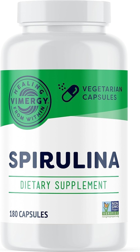 Vimergy Spirulina Capsule – Proteine Concentrate Supporta la Salute Immune & Cardiovascolare Funzione – Vegan, Kosher, Gluten-Free – 180 capsule
