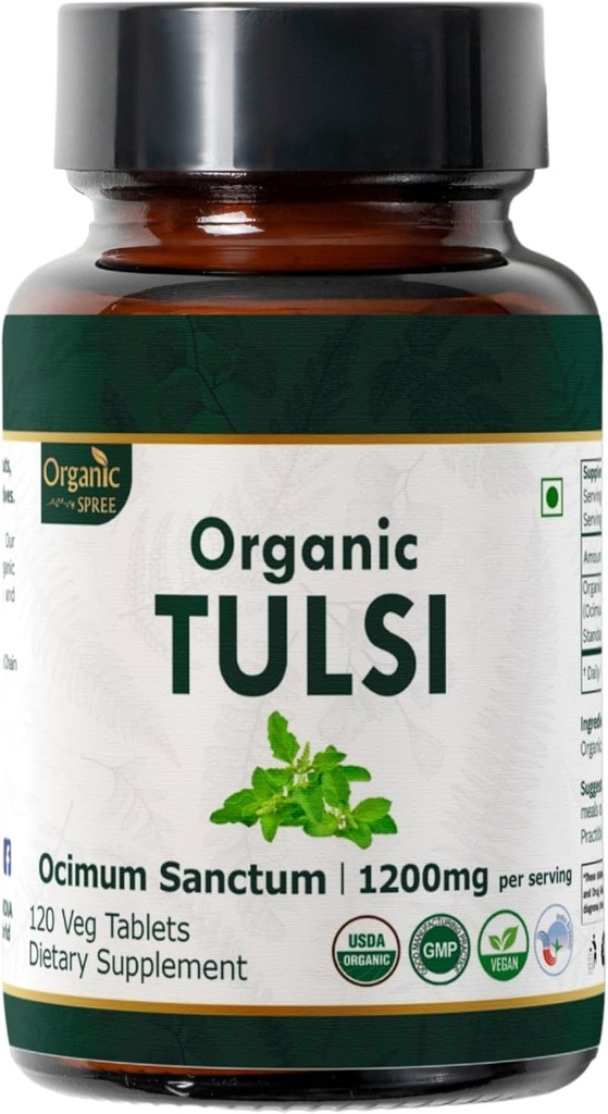 Tulsi 120 compresse – USDA Organic Holy Basil – Supporta lo stress sollievo e l'equilibrio adaptogenico | Integratore alimentare120tab