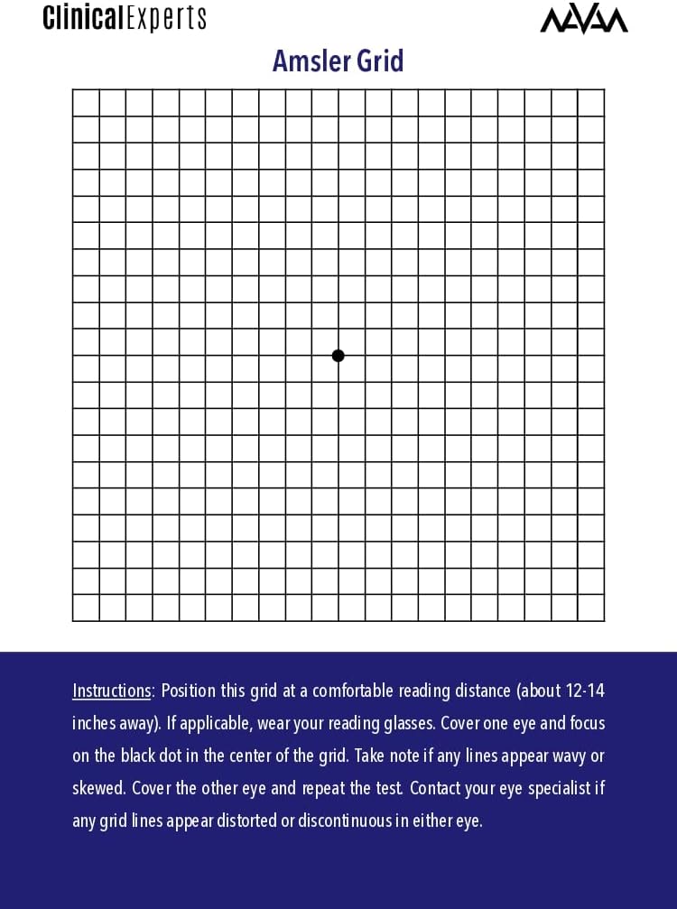 Griglia di occhio di Amsler con schienale magnetico - Strumento di screening della visione quotidiana per pazienti affetti da degenerazione maculare e glucoma (1 pacchetto)