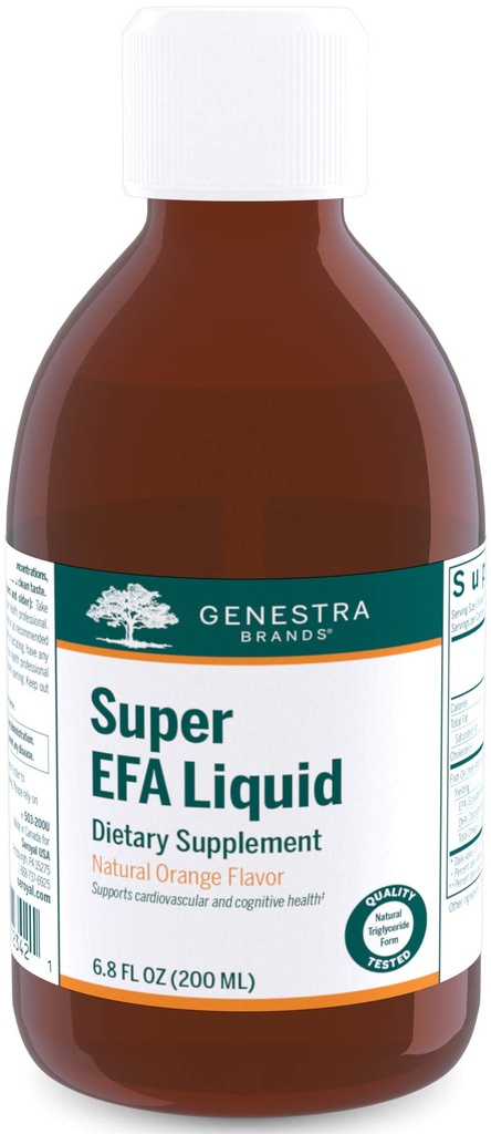 Genestra Brands Super EFA Liquid | Supporta la salute cardiovascolare, e lo sviluppo del cervello, occhi e nervi nei bambini* | 6.8 Fl Oz | Natural Orange Flavor