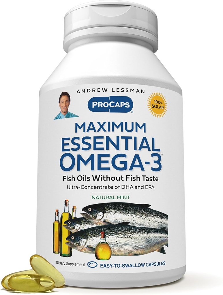 ANDREW LESSMAN Massima menta essenziale Omega-3 - 60 Softgels - Ultra-Pure, olio Omega-3 ad alta potenza. Alte DHA, No Stomach Upset, No Contaminants, No Mercury. Piccolo Facile da ingoiare Softgels