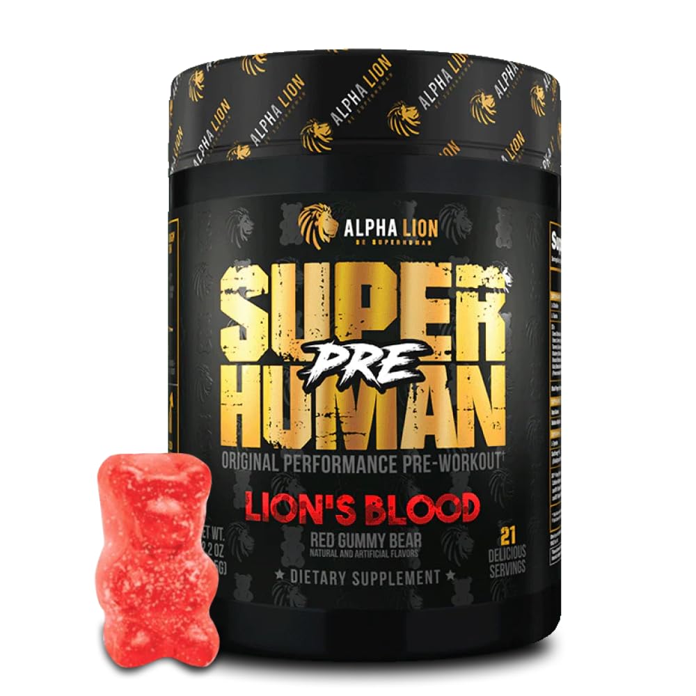 ALPHA LION Pre Workout Powder, Beta Alanine, L-Taurine & Tri-Source Caffeina per l'energia e la messa a fuoco sostenibili, Nitric Oxide & Citrulline per la pompa (21 Serve, Lion's Blood Flavor), Confezione da 1