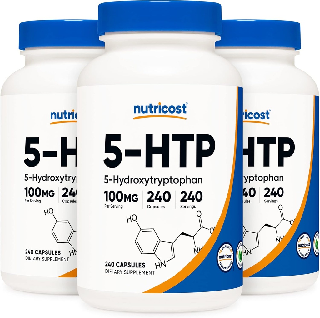 Nutricost 5-HTP 100mg, 240 capsule vegetariane (5-Hydroxytryptophan) - Non-GMO & Gluten Free (3 bottiglie)